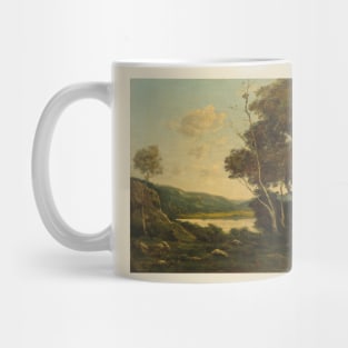 Tranquil Landscape Painting - Classic French Artwork with Trees, Water, and Hills Mug